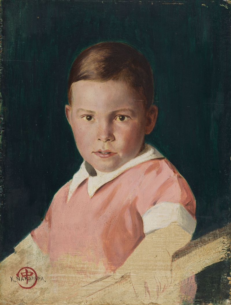 Portrait of a boy with oil on panel by Kanji Nakamura