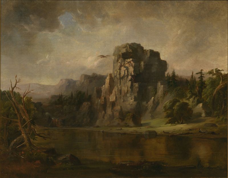 Robbing the Eagle’s Nest, óleo sobre tela de Robert S. Duncanson, retratando um jovem alcançando um ninho de águia.