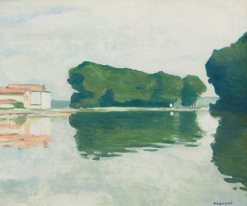 Samois, L’ile de Albert Marquet, óleo sobre lienzo que representa un paisaje de río tranquilo.