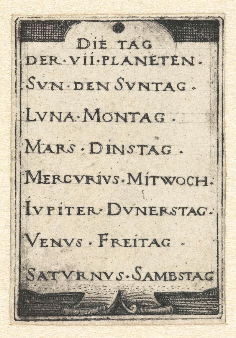 Gravura de Hans Sebald Beham mostrando sete dias e seus planetas