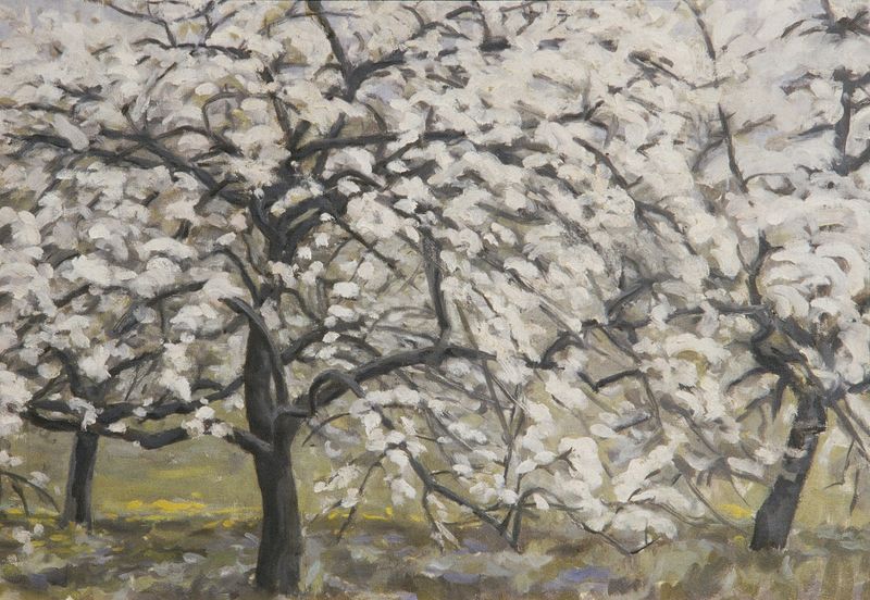Botanical scene with blossoms and foliage by Walther Gamerith, 1948