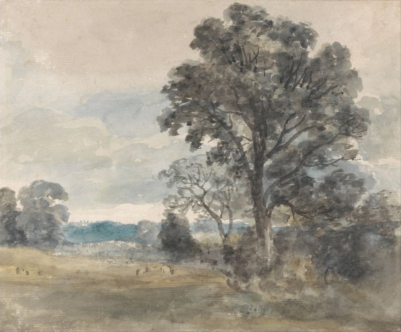 Landscape at East Bergholt by John Constable, oil on canvas, featuring trees and clouds.