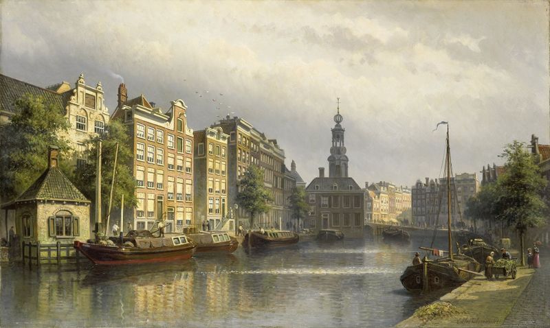 The Singel, Amsterdam, oil on canvas by Eduard Alexander Hilverdink