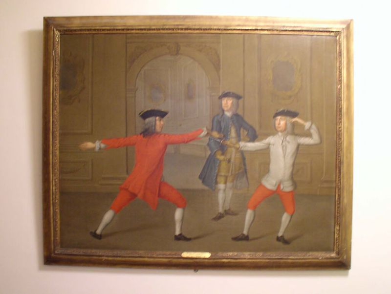Retrato de Thomas Hollis V esgrimiendo con el Sr. J. Martin y su hijo, óleo sobre lienzo de John Green