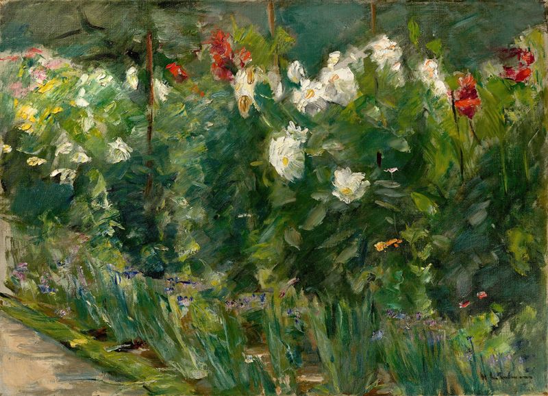 Cena botânica com flores vermelhas e brancas de Max Liebermann, pintura a óleo, 1925