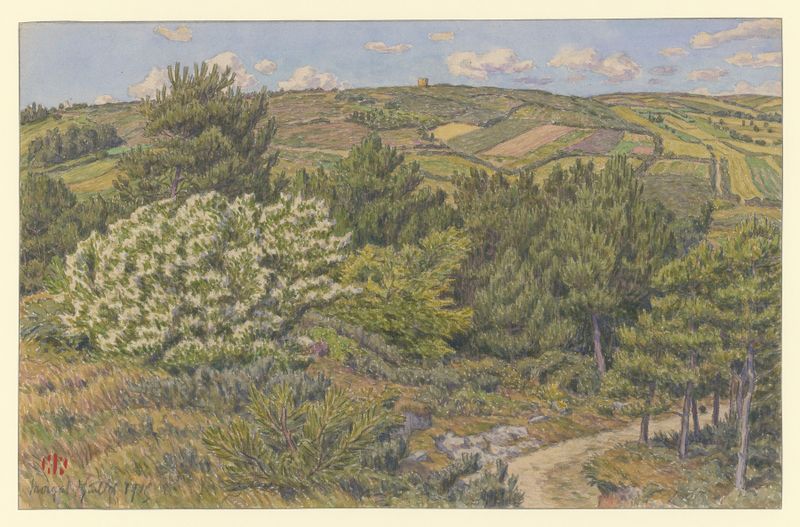 Acuarela de Henri Rivière que representa una escena de bosque tranquilo