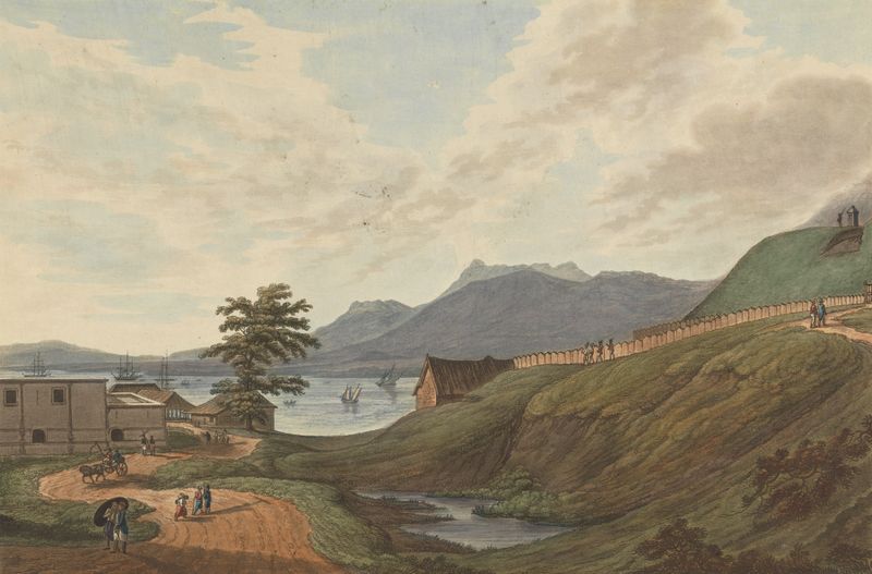 Engraving of Fort Marlborough in Sumatra by Joseph Constantine Stadler