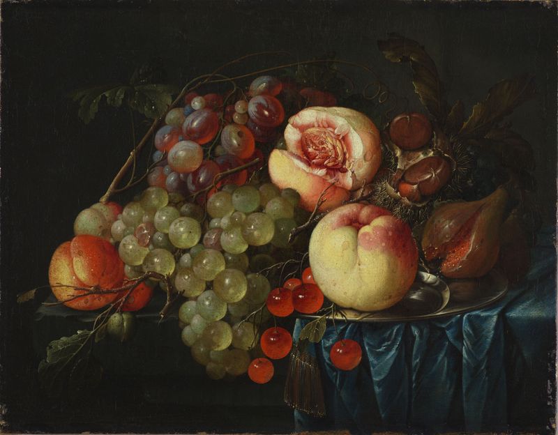 Still Life with Fruit and Chestnuts, óleo sobre lienzo de Cornelis de Heem