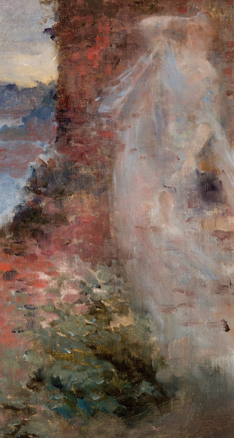 Niebla de Apolinary Kotowicz, pintura al óleo que representa un paisaje envuelto en tonos grises.