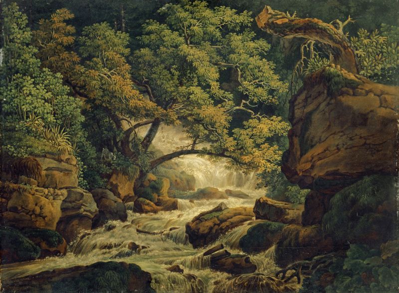 Waterfall Chesant de Peter Birmann, paisaje romántico, que representa una cascada.