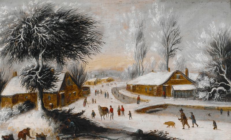 Winter landscape with snow and trees by Gijsbrecht Leytens, oil on canvas