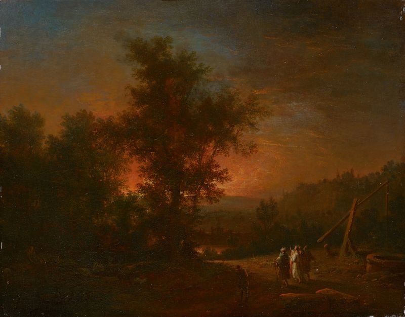 Pintura a óleo de Johann Conrad Seekatz mostrando figuras tristes iluminadas por luz suave.