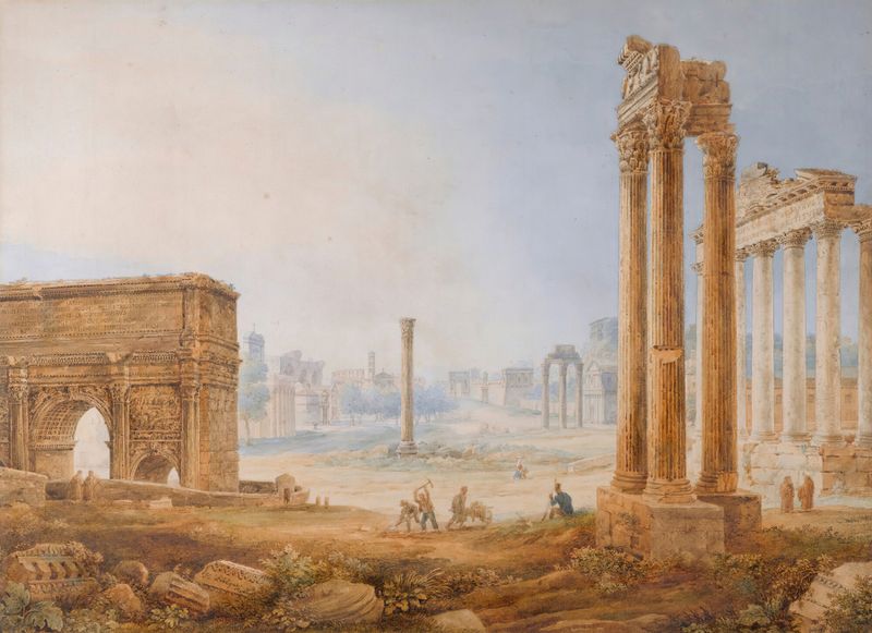 View Of The Forum With The Arch Of Septimus Severus, óleo sobre tela de Henri Lévêque