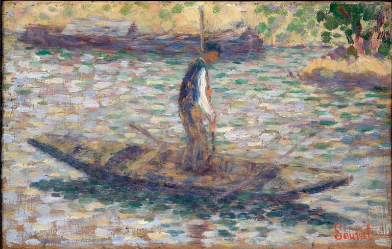 A Fisherman de Georges Seurat, pintura a óleo que retrata um pescador à beira da água