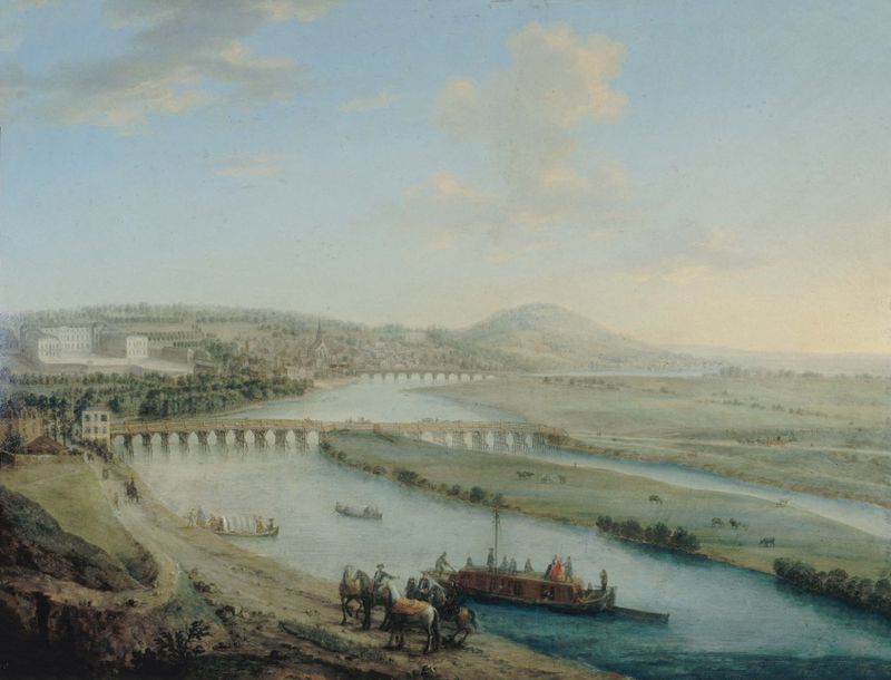 L’Ile Seguin, le pont de Sèvres et Saint-Cloud by Charles-Léopold Grevenbroeck, Rococo landscape
