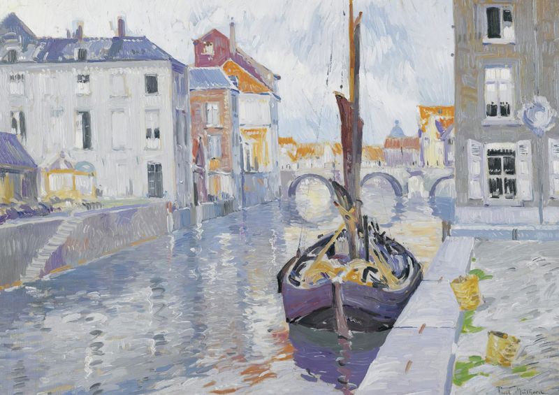 Le Petit Canal de Paul Mathieu, impresionismo, que muestra reflejos de agua y sombras.