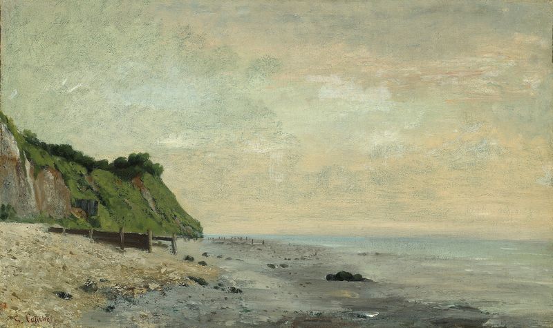 Falésias na costa do mar, nascer do sol de Gustave Courbet, óleo sobre tela