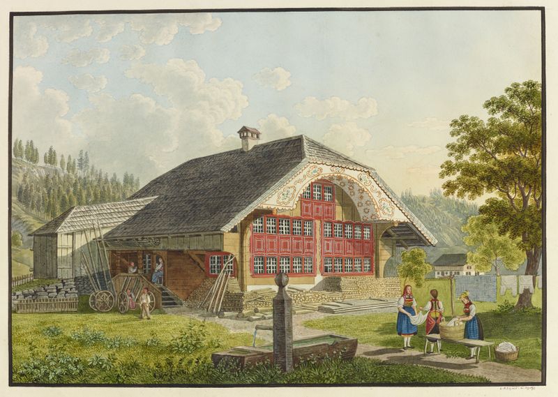 Paisaje con una casa de campo de David Alois Schmid, medio desconocido.