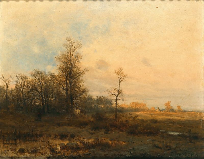 An autumn landscape with a river at twilight by Zygmunt Sidorowicz