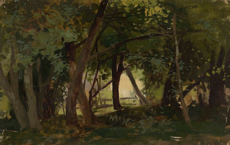 Landscape Study by Tadeusz Popiel, oil on canvas depicting a serene horizon with muted earth tones.