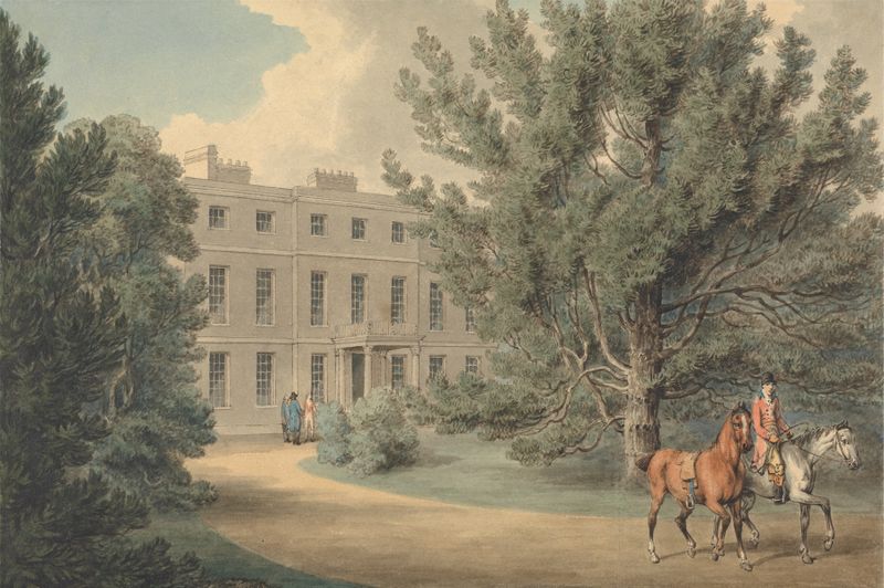 Rider leading a second horse, leaving a country house, Samuel Howitt, unknown medium