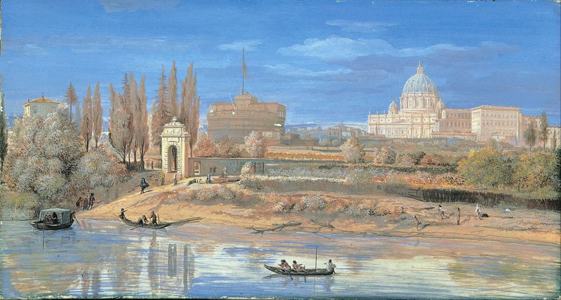 Oil painting by Gaspar Van Wittel depicting Castel Sant'Angelo and the Vatican under a vast sky