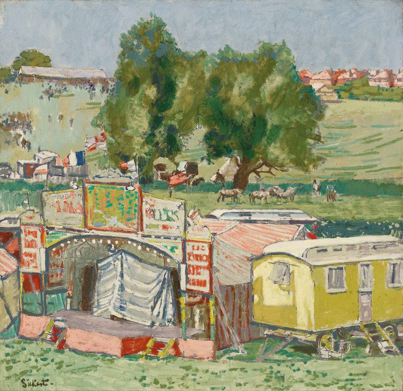 Genre scene depicting figures at Barnet Fair, oil painting by Walter Richard Sickert