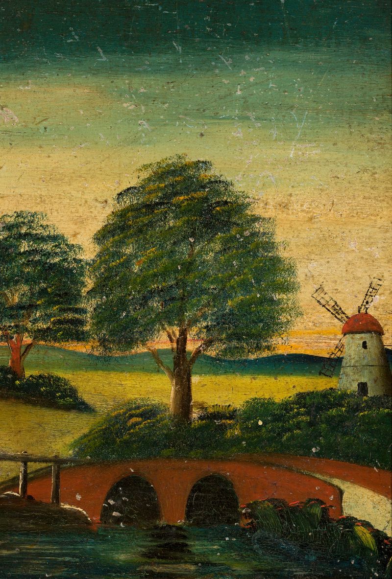 Paisaje con un molino y un puente, óleo sobre lienzo de Tadeusz Makowski