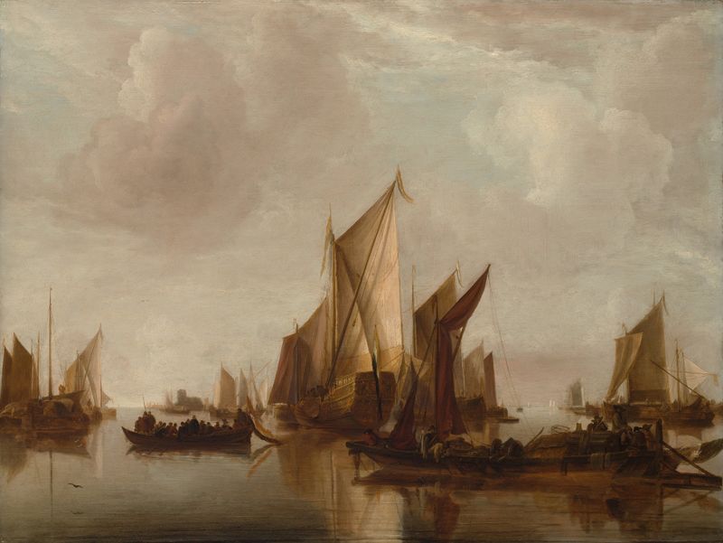 A State Yacht and Other Craft in Calm Water by Jan van de Cappelle, oil painting