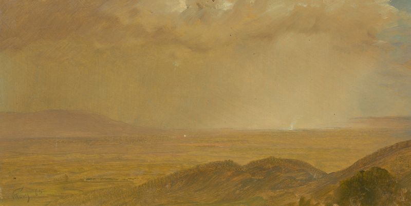 Landscape VIII de Frederic Edwin Church, óleo sobre lienzo que muestra luz solar sobre montañas.