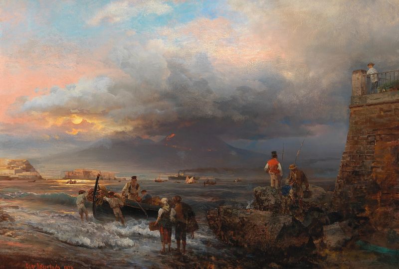 A Baía de Nápoles com o Vesúvio, óleo de Oswald Achenbach