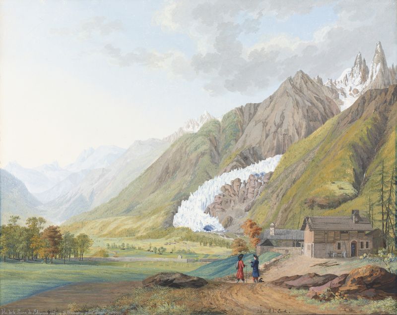 Landscape of Vue de la Sourse de l’Arveron by Jean-Antoine Linck, oil painting