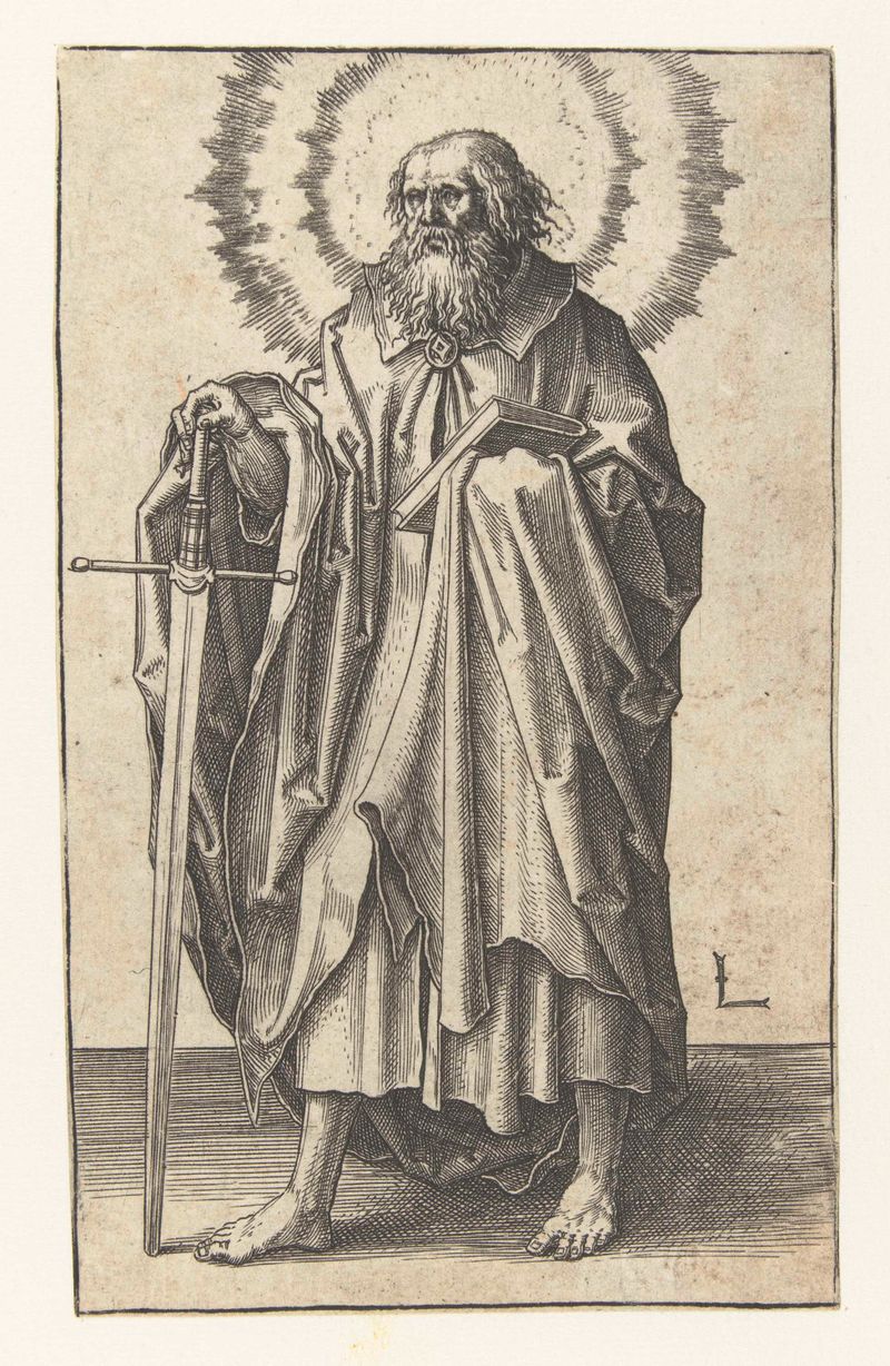 Gravura de Lucas van Leyden retratando o apóstolo Paulo em reflexão
