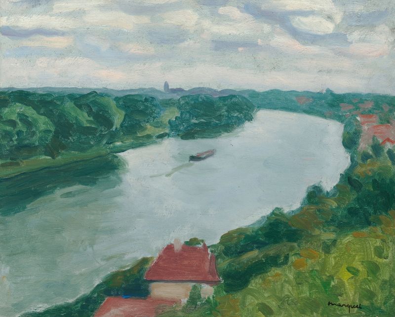 Paisagem do rio Sena ao crepúsculo por Albert Marquet, pintura a óleo