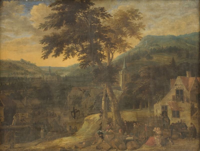 Genre scene of a village celebration with food and drink by Gerrit Battem, oil painting