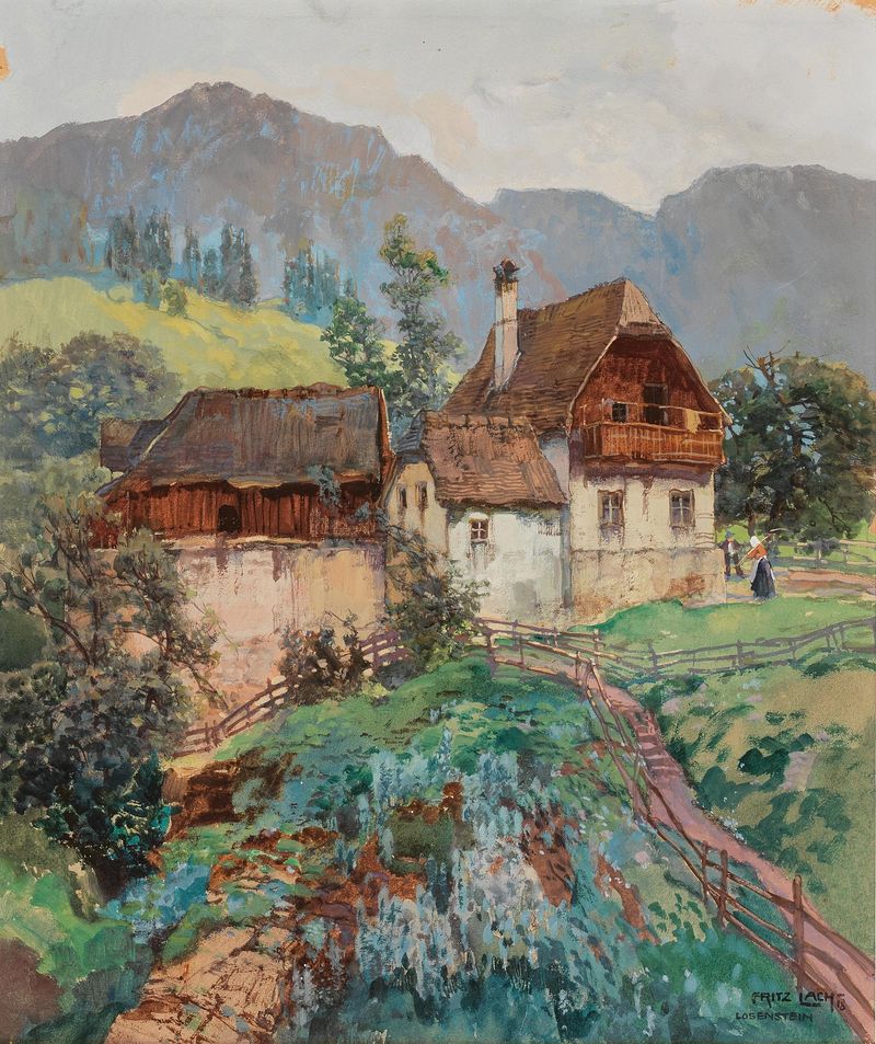 Uma fazenda em Losenstein, Alta Áustria, óleo sobre tela de Fritz Lach