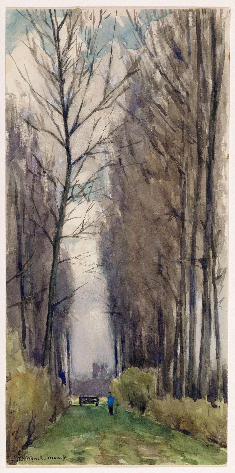Paisaje con árboles y luz filtrándose a través del dosel de Willem Wenckebach