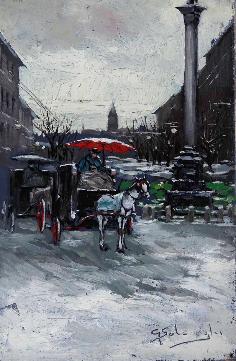Paisaje urbano con una carroza, óleo sobre lienzo de Giuseppe Solenghi