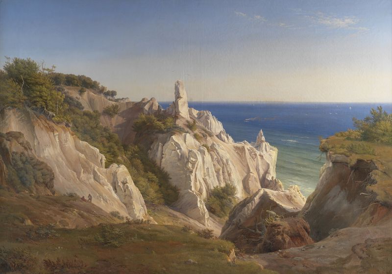 The Cliffs of the Island of Møn by Louis Gurlitt, oil painting depicting cliffs and ocean.