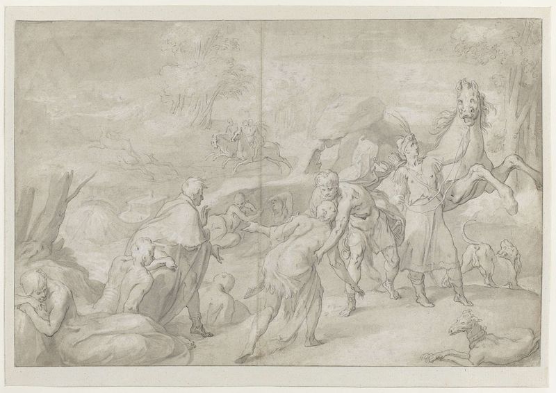 Pintura al óleo de Toussaint Dubreuil que muestra a un guerrero saludando a un anciano.