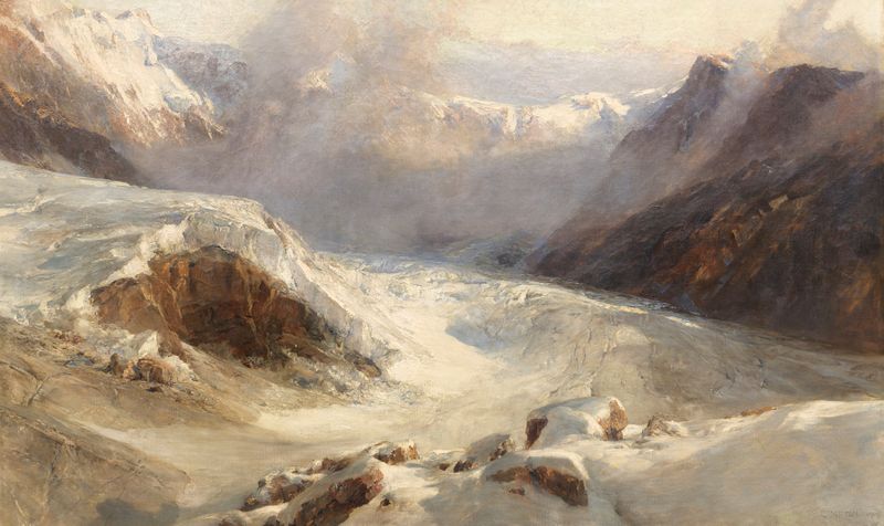 Gletscherplateau de Edward Theodore Compton, que representa un glaciar y un cielo azul, medio desconocido.