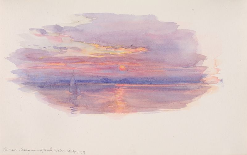 Sunset over Caernarvon, North Wales by George Elbert Burr, impressionism