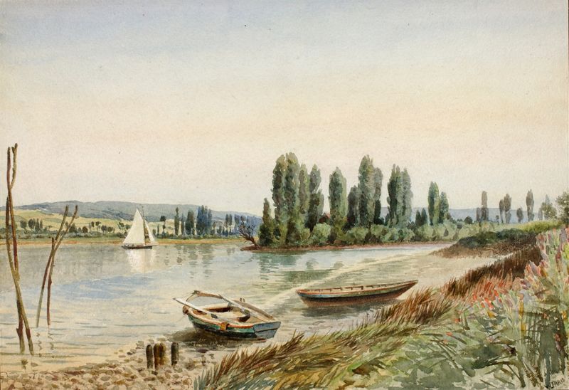 Landscape de Walter Paris, óleo que representa colinas onduladas y un vasto cielo.