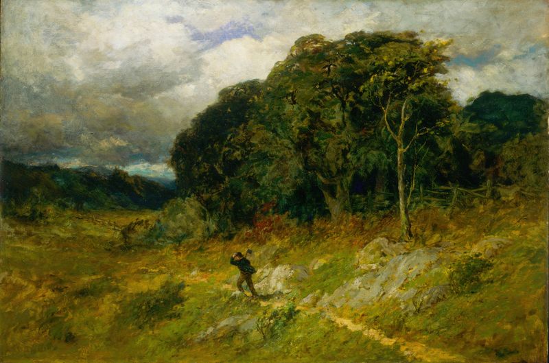 Approaching Storm de Edward Mitchell Bannister, óleo sobre tela que retrata um mar turbulento e nuvens tempestuosas.