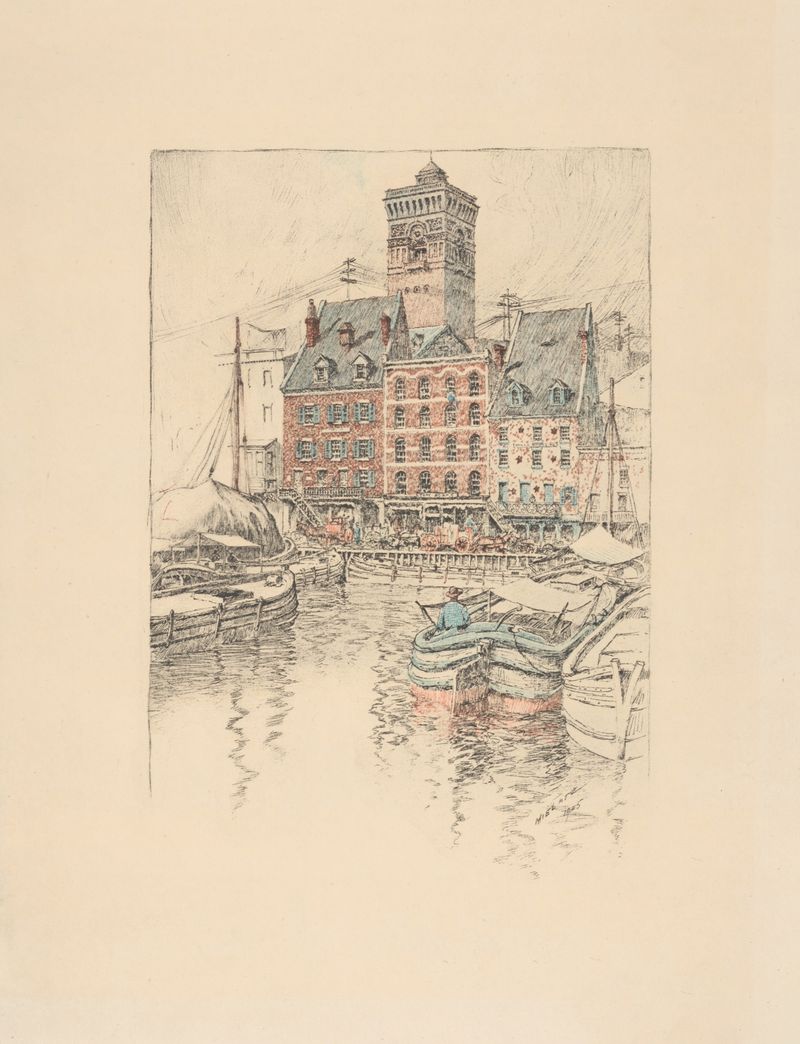 Etching of Coenties Slip in 1891 by Charles Frederick William Mielatz