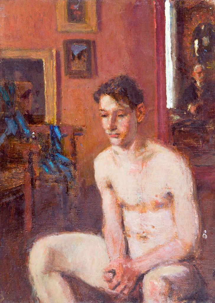 Retrato de um jovem sentado com um espelho, óleo de Denman Waldo Ross