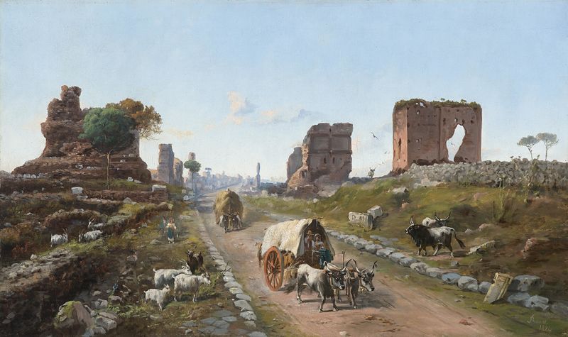Landscape featuring rolling hills and golden light by Vincenzo Giovannini, medium unknown.