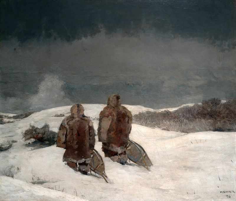 Paisagem de inverno com uma figura solitária, óleo sobre tela de Winslow Homer