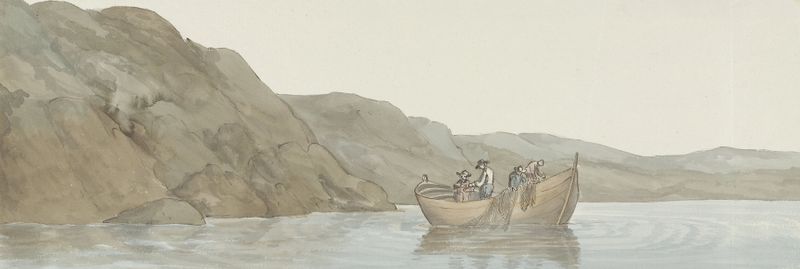 watercolour by Abraham-Louis-Rodolphe Ducros depicting coastline and cliffs