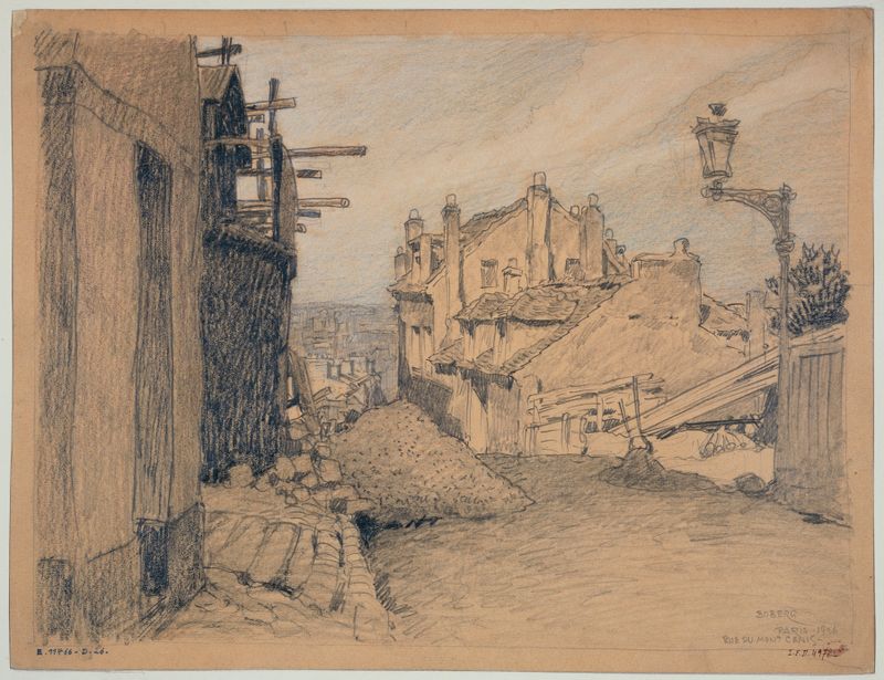 La rue du Mont-Cenis de Ferdinand Boberg, retratando uma cena animada de café em Paris, pintura a óleo